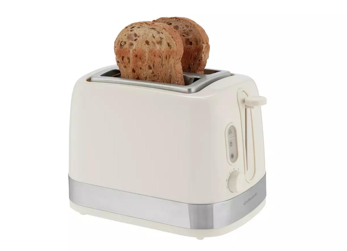 Cookworks Illuminated 2 Slice Toaster Plastic Electric Defrost wide slots Cream