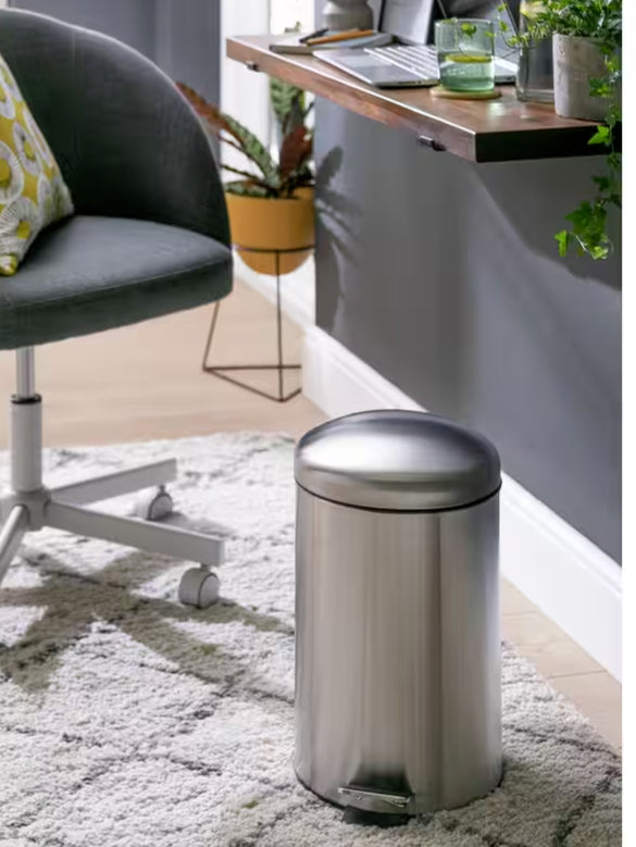 Habitat 12 Litre Domed Pedal Bin Sleek soft close small Brushed stainless steel