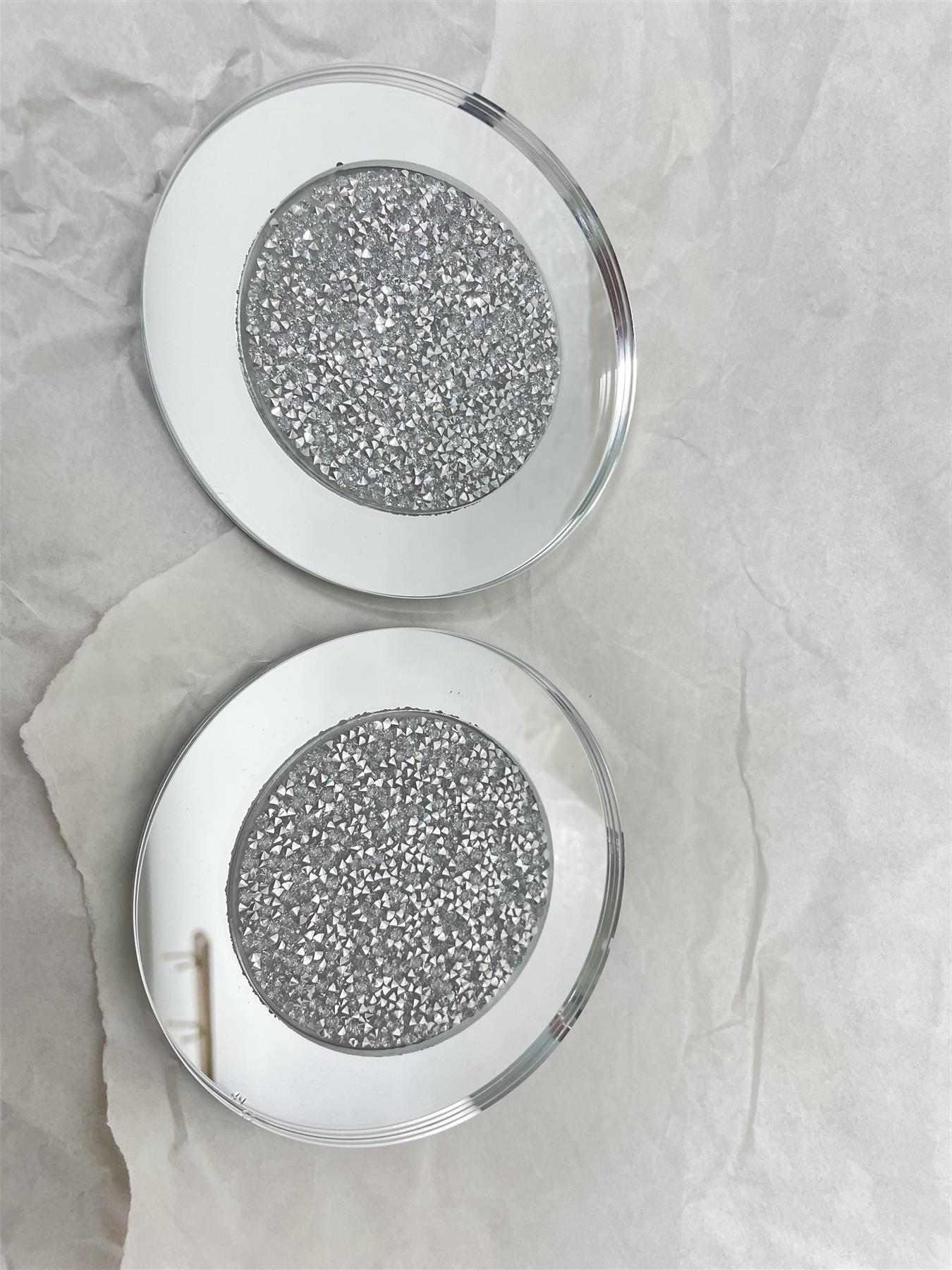 Glass Crushed Diamond Set of 5 Coaster Set Top Kitchen Decor-Silver