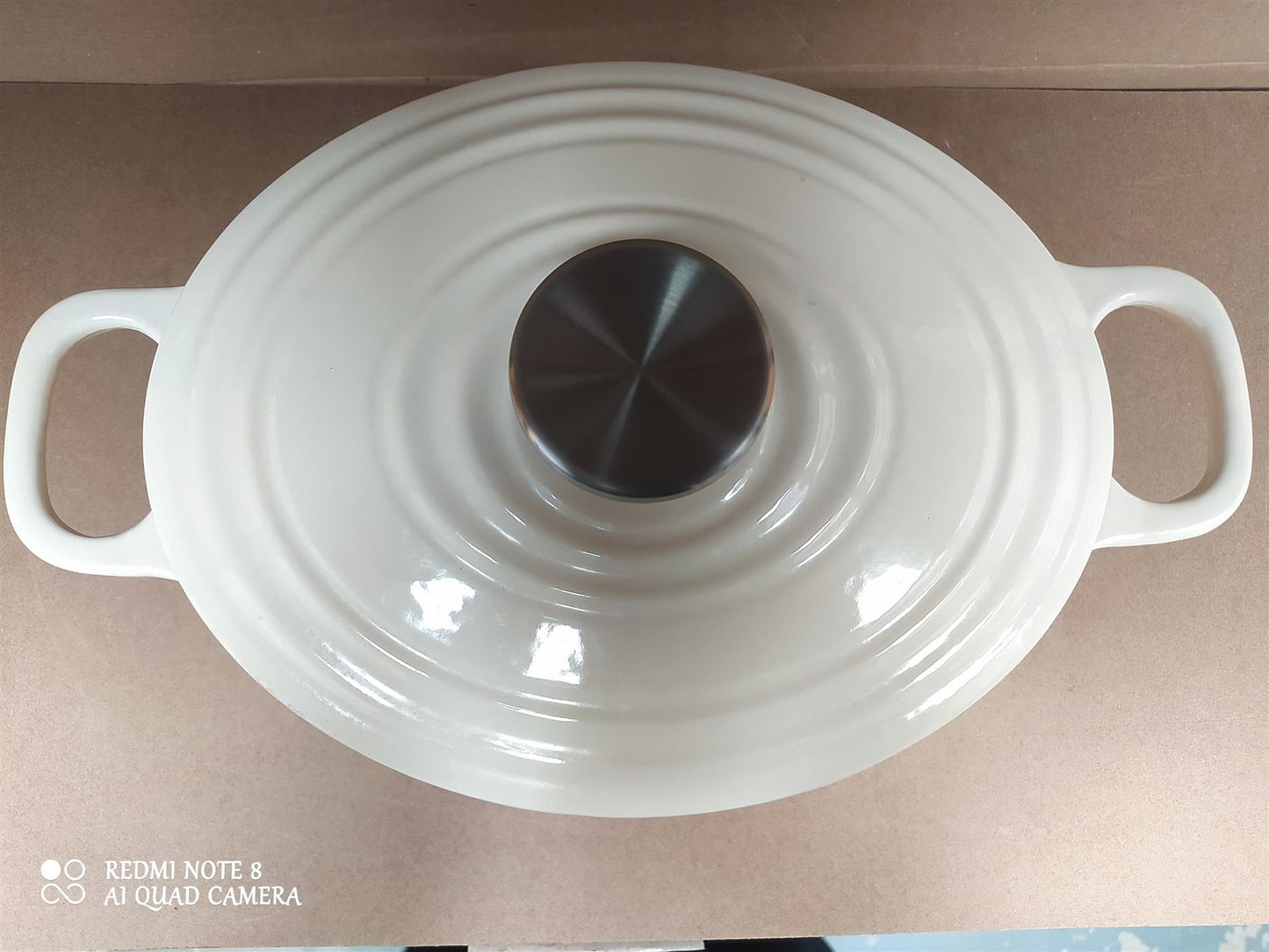 Habitat 2.4 Litre Oval Cast Iron Casserole Dish with Lid enamel coated Cream