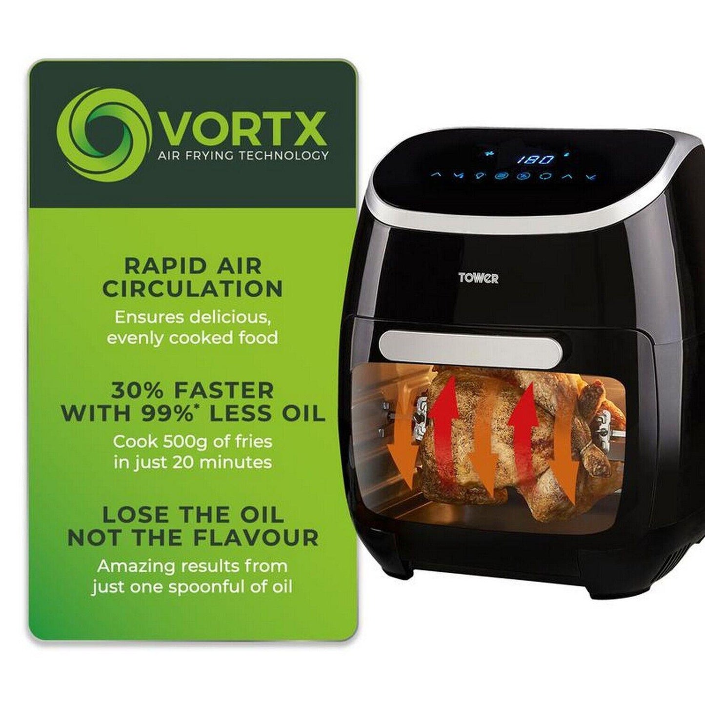 Tower T17039 Digital Air Fryer Oven, Digital Display with 60 Minute Timer, Black