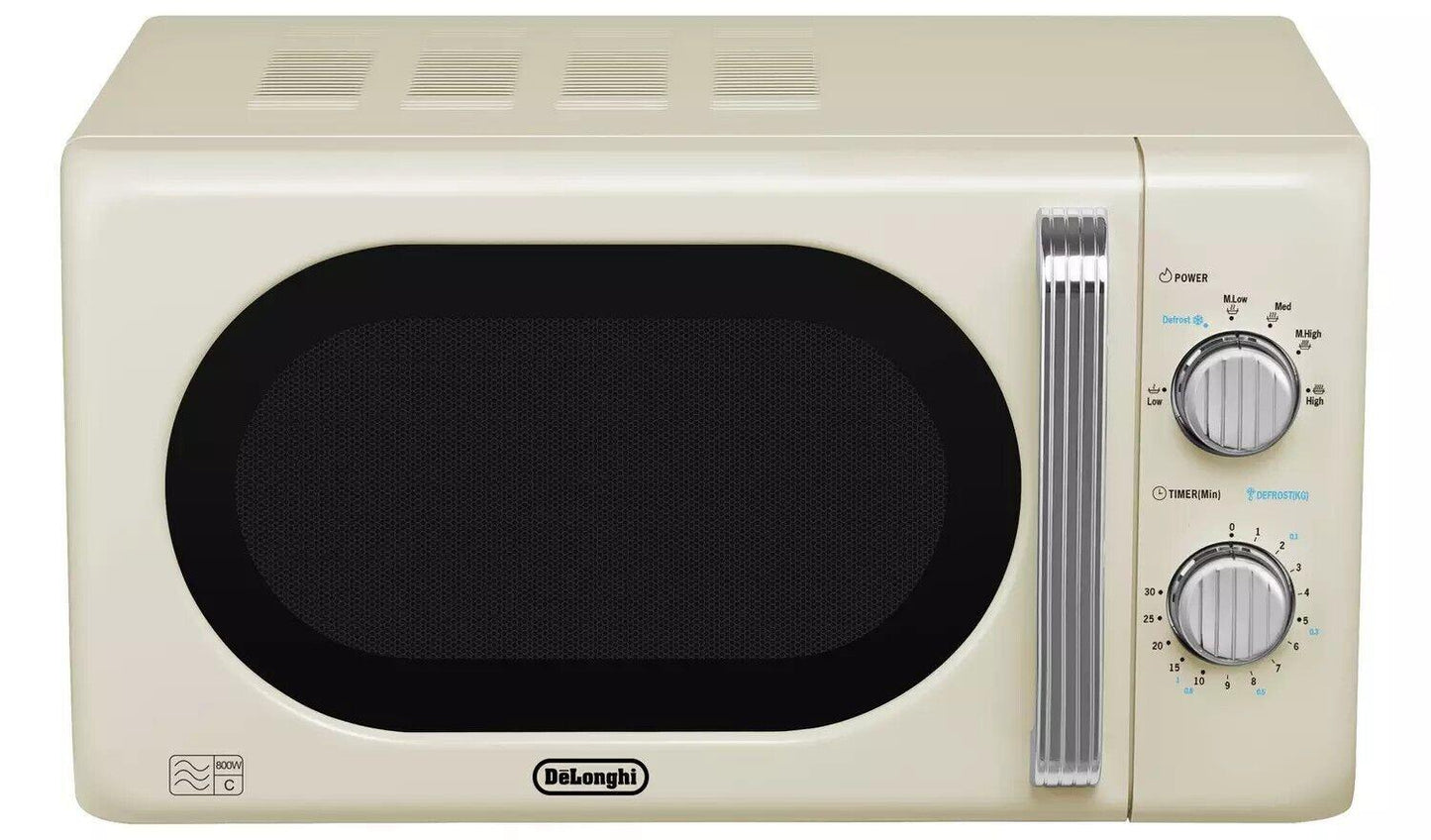 De'Longhi Argento Flora 800W Standard Microwave - Cream compact microwave