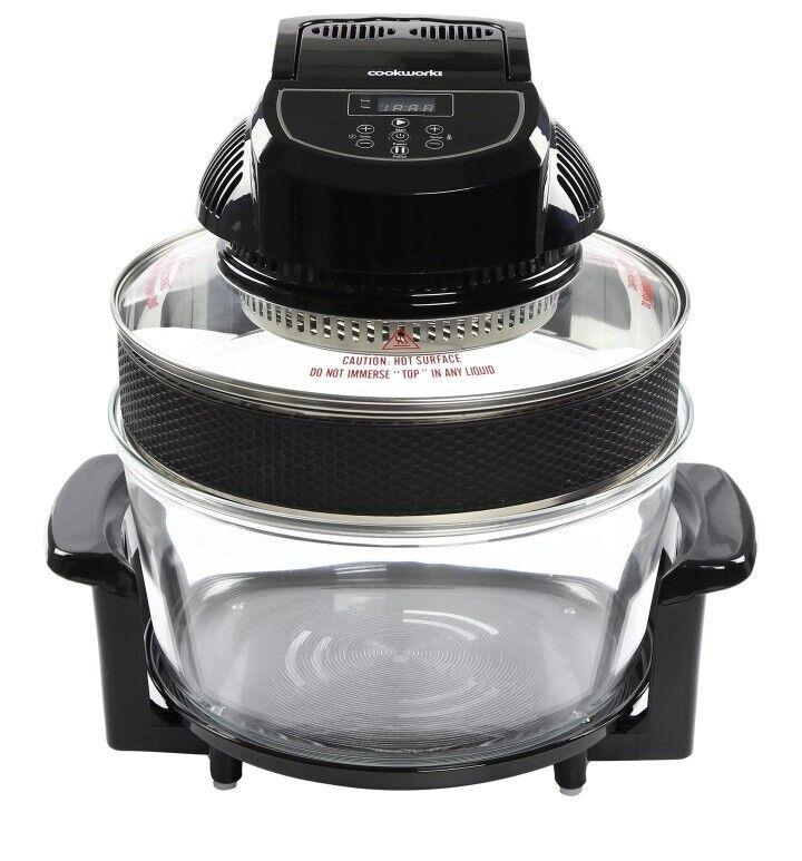 Cookworks Halogen 15L Air Fryer grill bake transparent Digital Timer Black