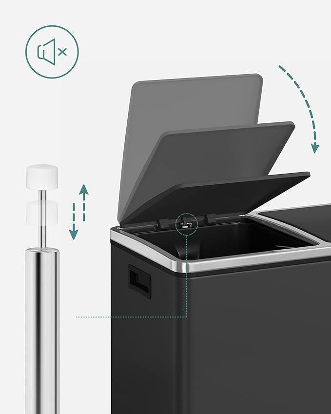 SONGMICS Recycling Bin Double Trash Can 2 x 24L Pedal Soft-Close Black