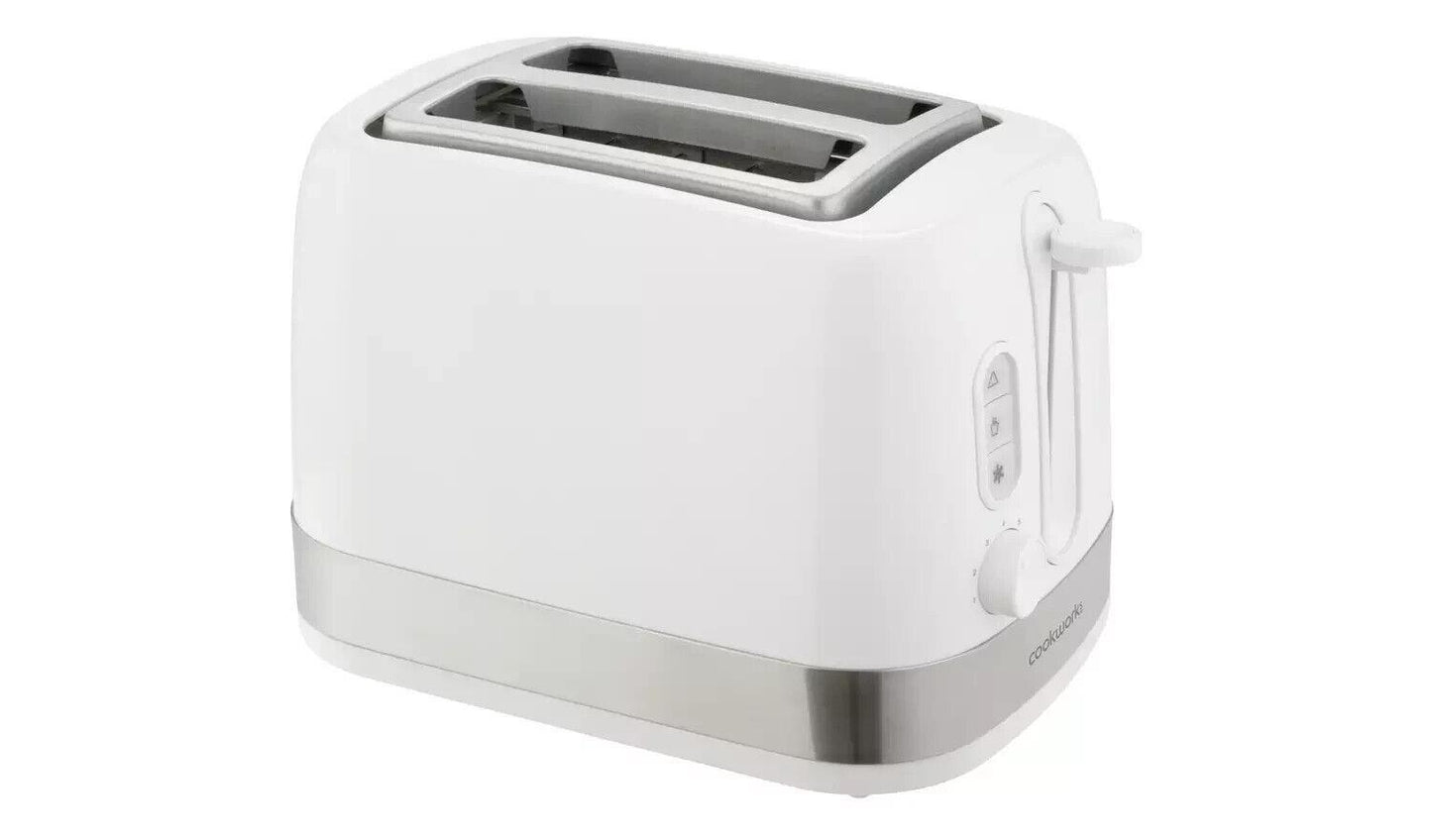 Cookworks Illuminated 2 Slice Toaster Wide slots defrost reheat - White Plastic