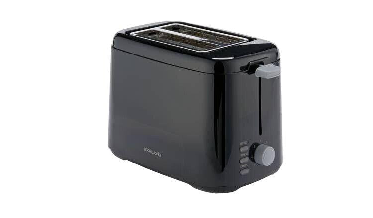 COOKWORKS 2 SLICE Toaster Light Plastic Heating Extra Wide Slots Bagel Black