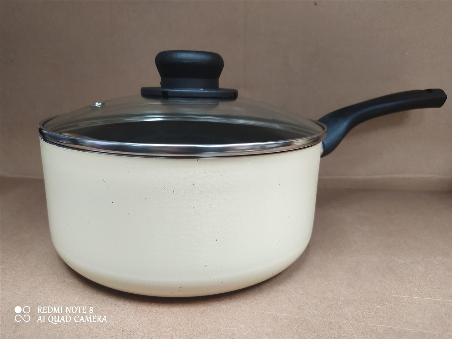 Home 5 Piece Pan Set Aluminium Non Stick Sauce & Frying Pans with lids Cream