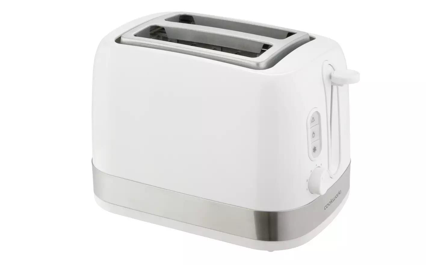 Cookworks Toaster Illuminated 2 Slice Wide slots defrost reheat - White Plastic