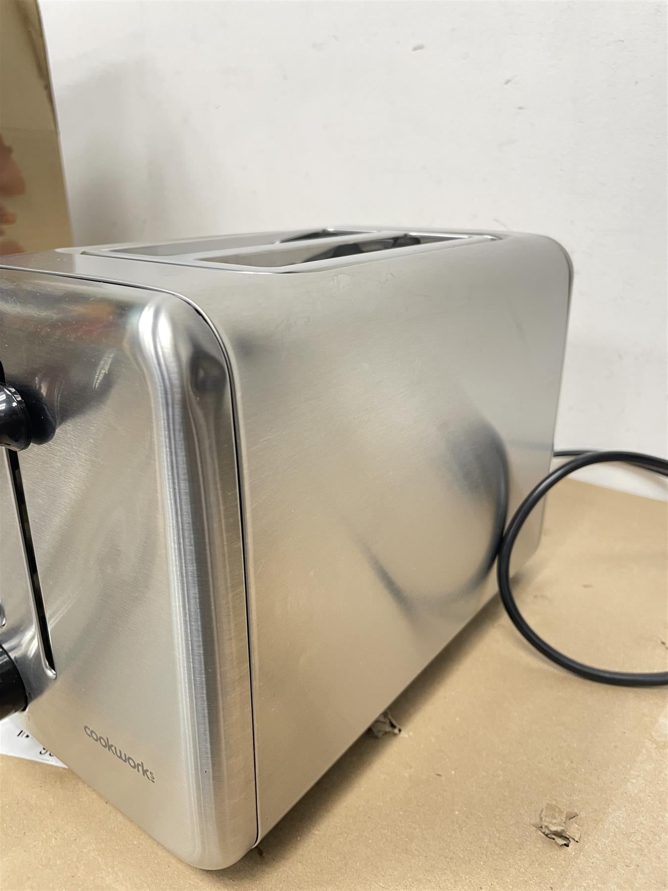 Cookworks 2 Slice Toaster - Brushed Stainless Steel Defrost Black Slots Bagel