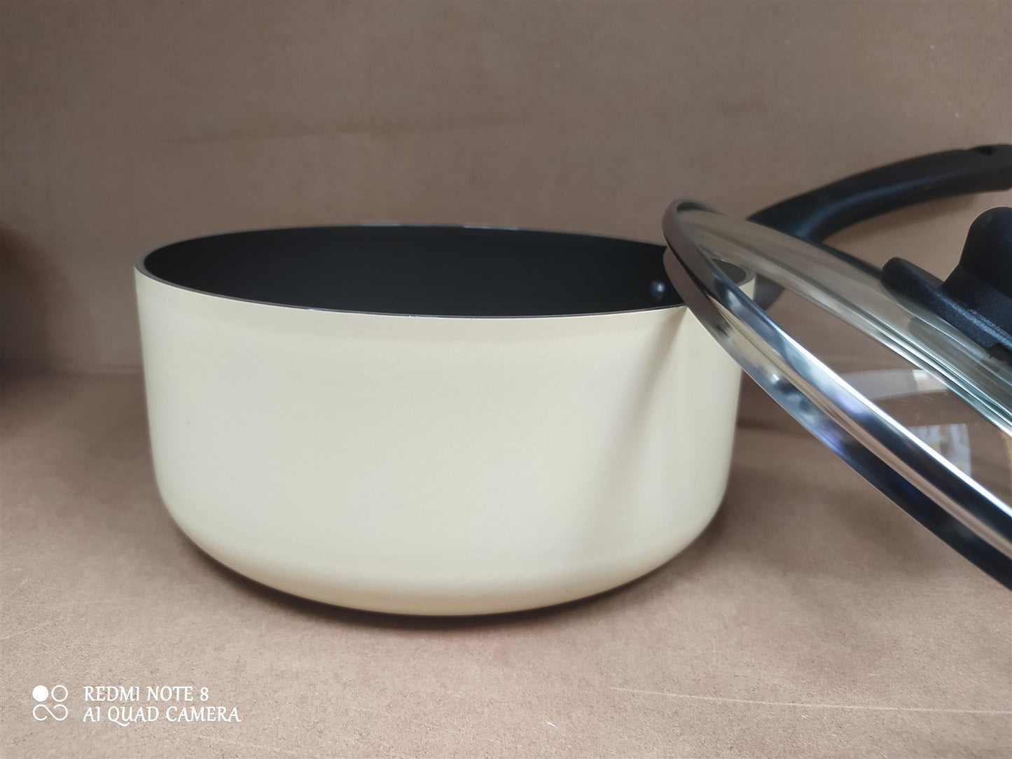 Home 5 Piece Pan Set Aluminium Non Stick Sauce & Frying Pans with lids Cream