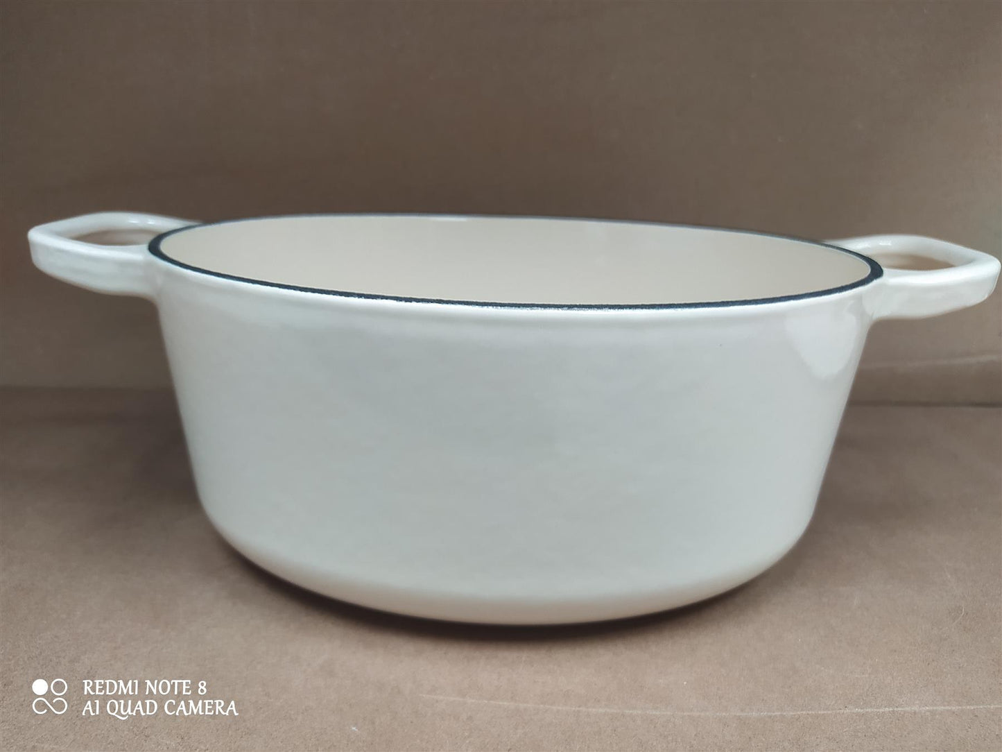 Habitat 2.4 Litre Oval Cast Iron Casserole Dish with Lid enamel coated Cream