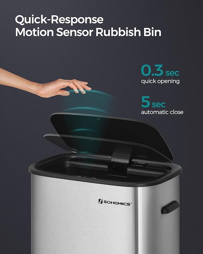 SONGMICS Kitchen Sensor Bin 50L Trash can Soft-Close Lid LTB610E50 Silver