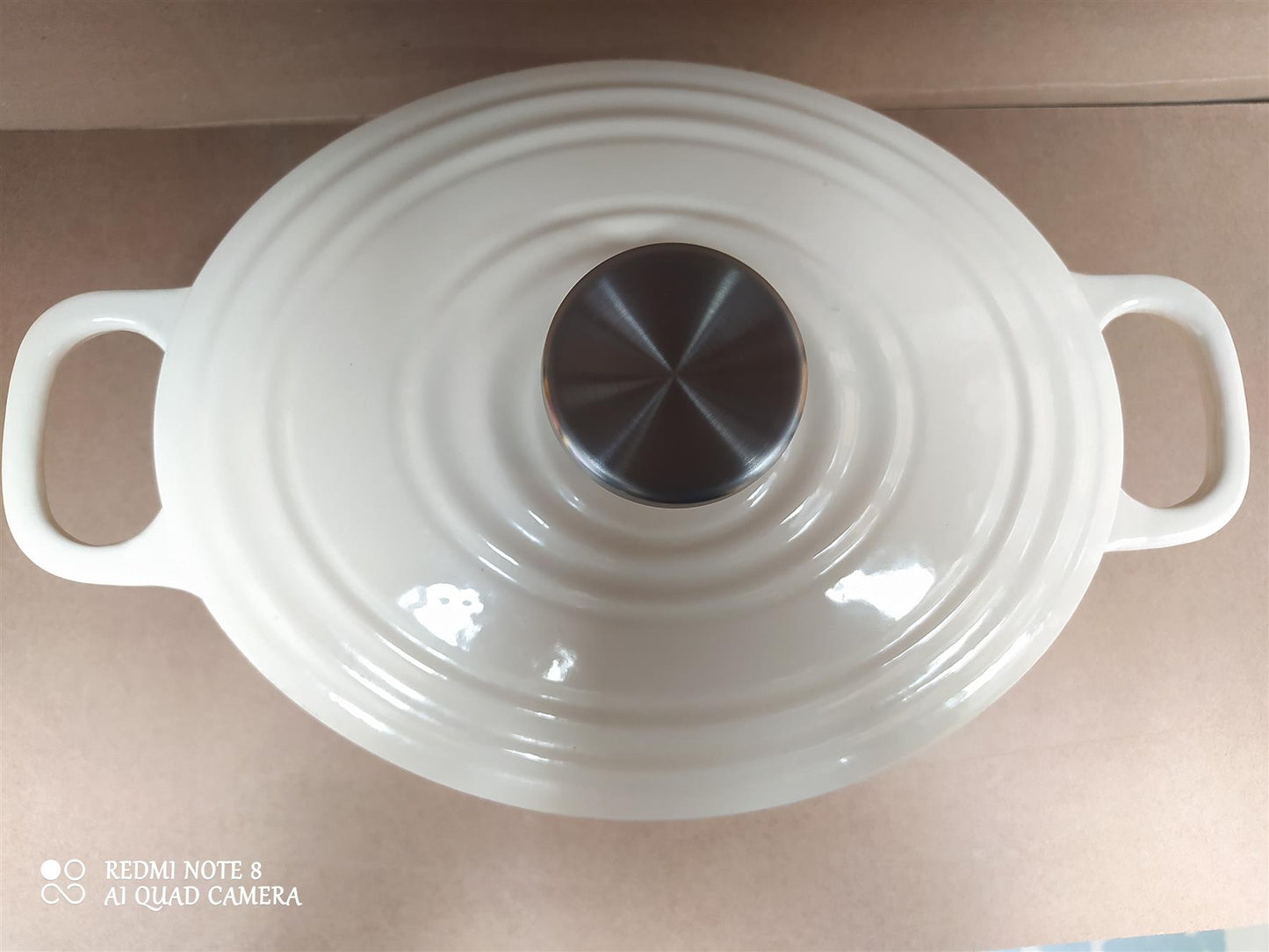 Habitat 2.4 Litre Oval Cast Iron Casserole Dish with Lid enamel coated Cream