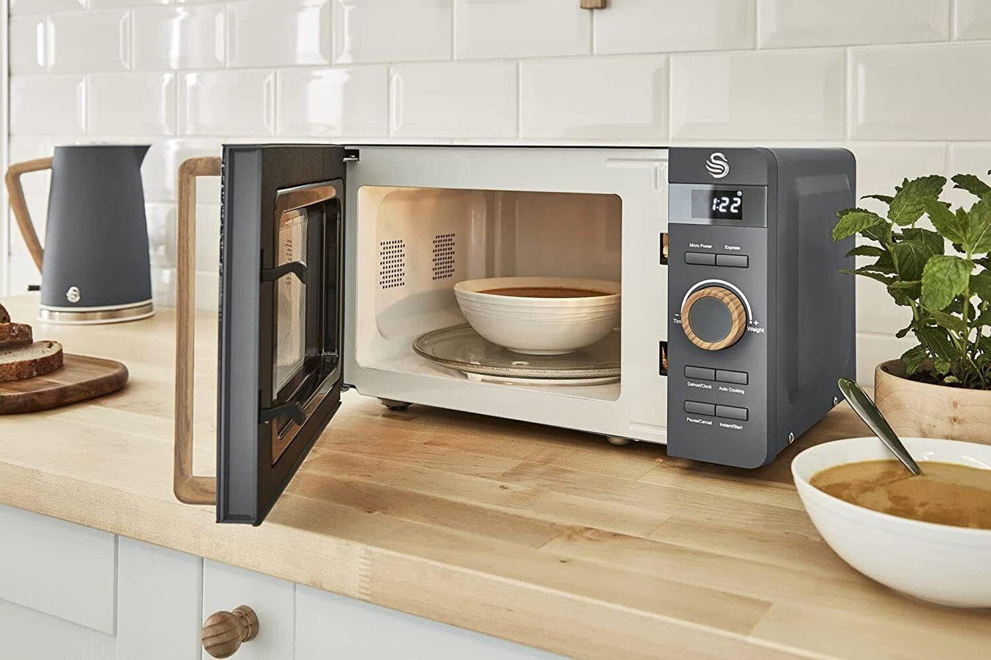 Swan Nordic Microwave Digital 20L 800w 6 power levels Defrost Slate Grey