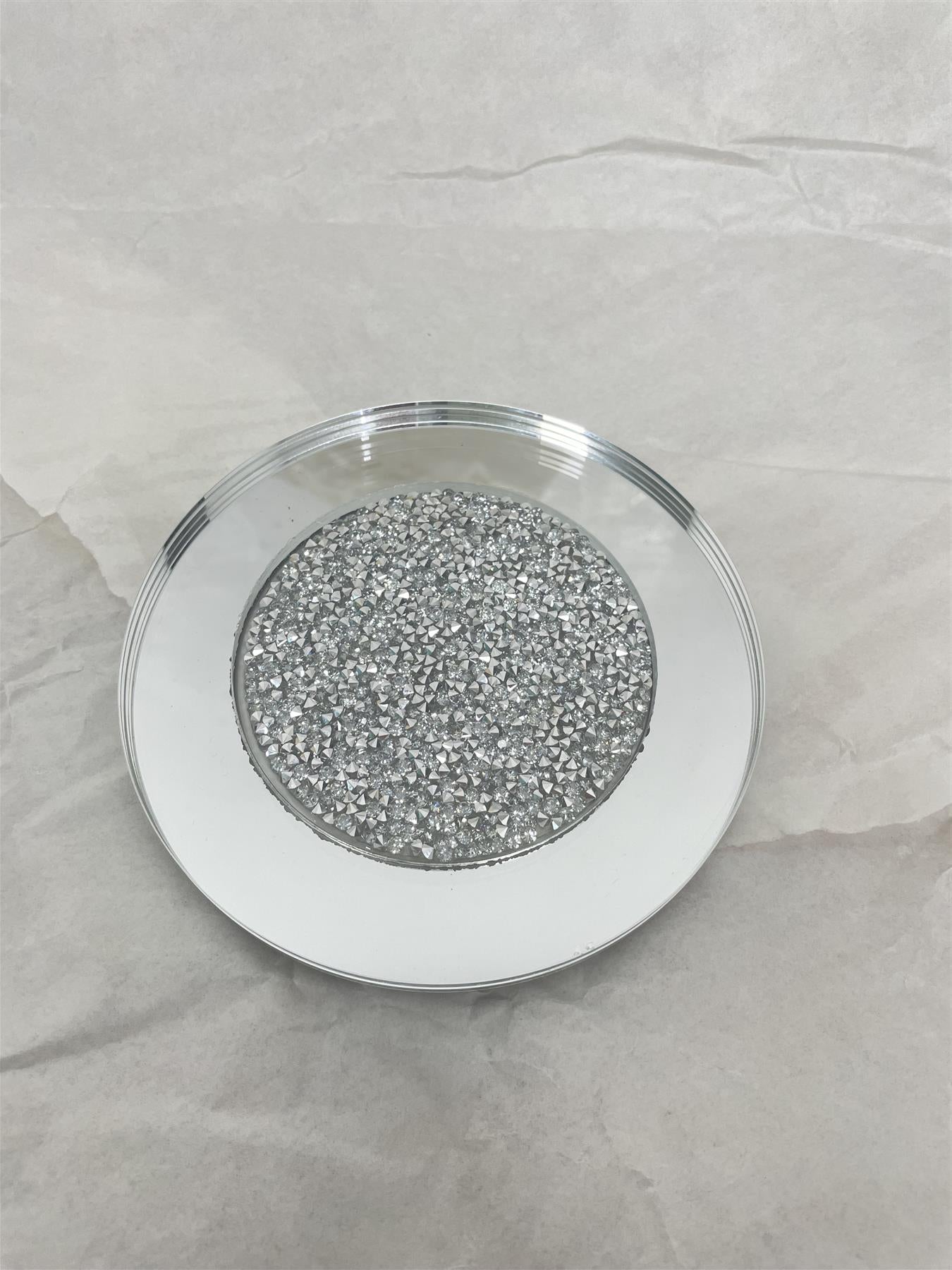Glass Crushed Diamond Set of 5 Coaster Set Top Kitchen Decor-Silver