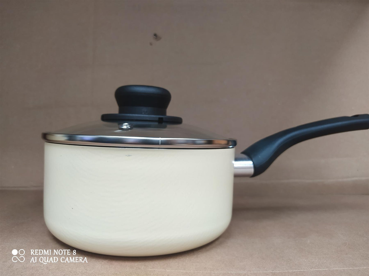 Home 5 Piece Pan Set Aluminium Non Stick Sauce & Frying Pans with lids Cream