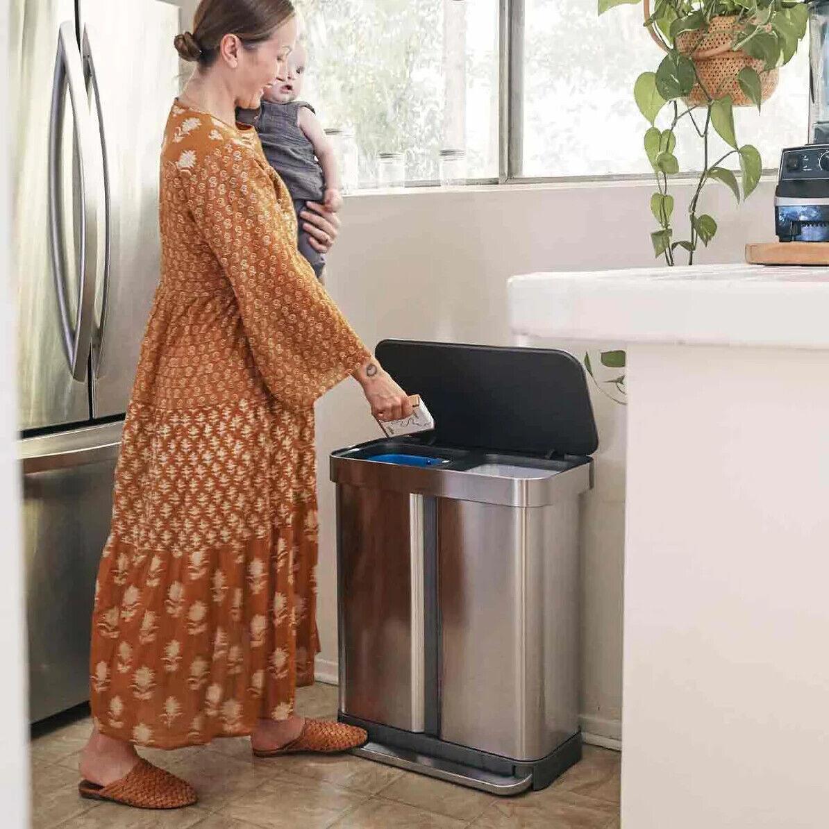 Simplehuman pedal bin dual compartment rectangular recycling inner bucket