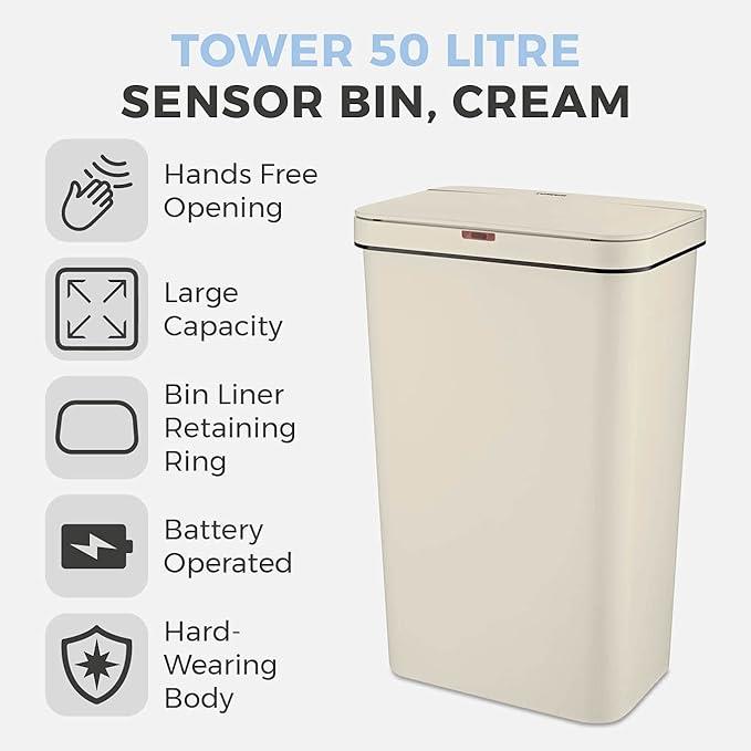 Tower Sensor Bin Retainer Ring 50L T838005C Trash can swift hand motion Cream