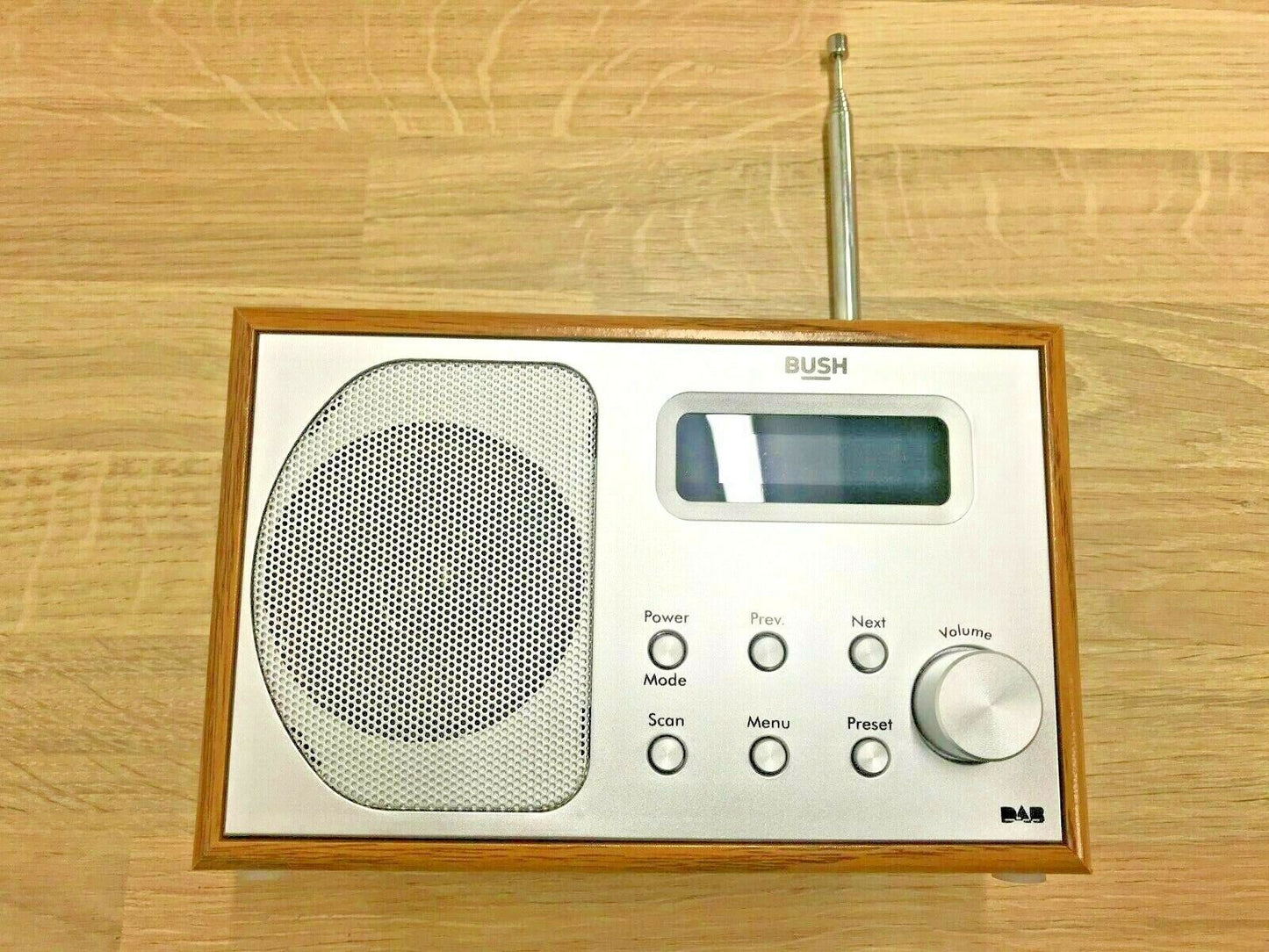 Bush Portable RDS DAB FM Radio Digital LCD Mains Battery Sleep Timer Silver Wood