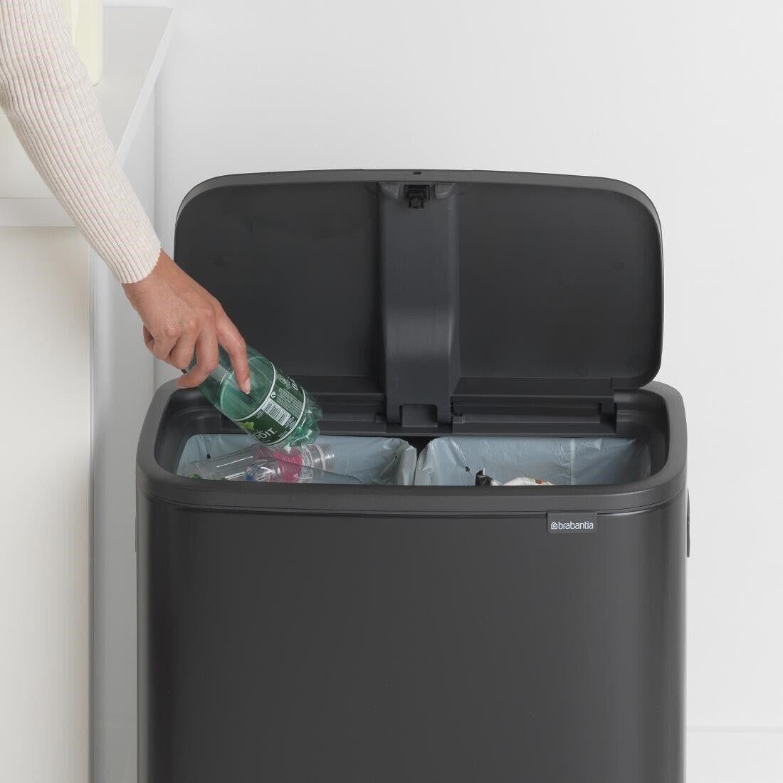 Brabantia Bo Hi Touch Bin Recycling two inner buckets non-skid legs Black