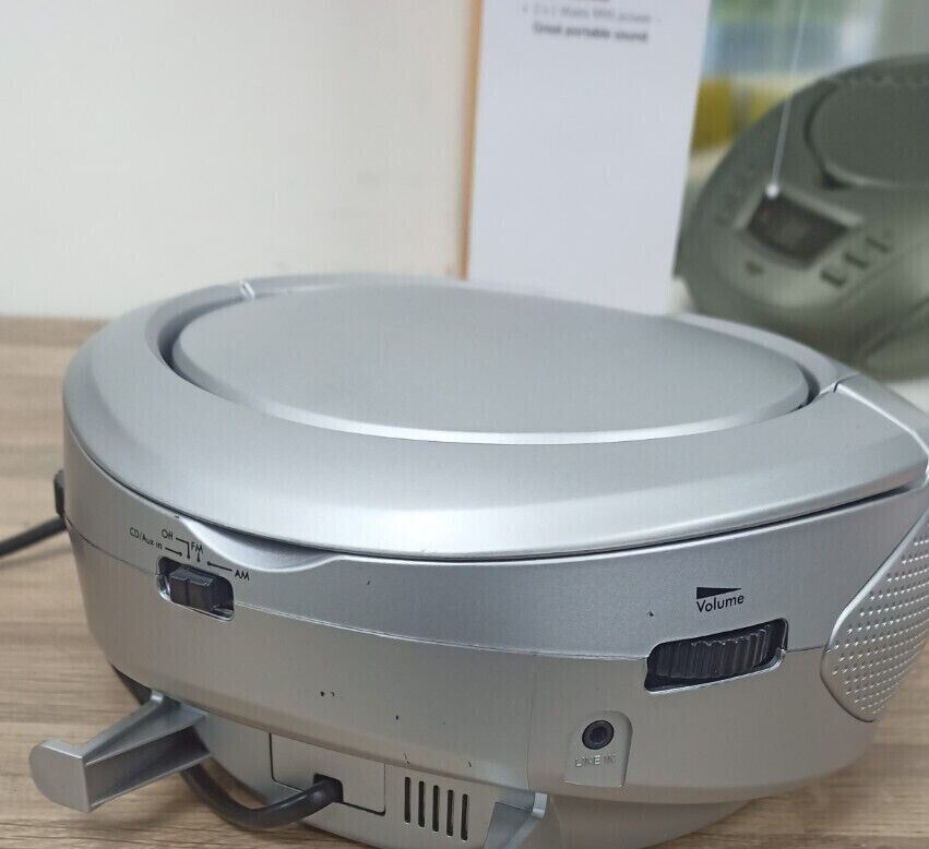 Bush Stereo Speaker Audio Boombox Portable CD Player FM AM Radio Tuner Silver