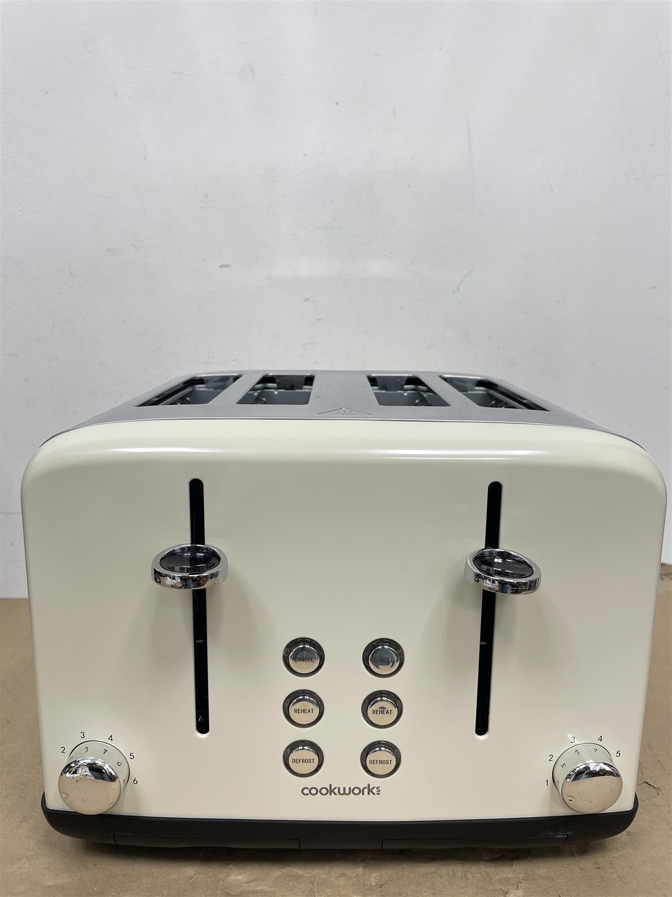 Cookworks Toaster Pyramid 4 Slice Extra-Wide Slots Crumb tray cancel evoke cream