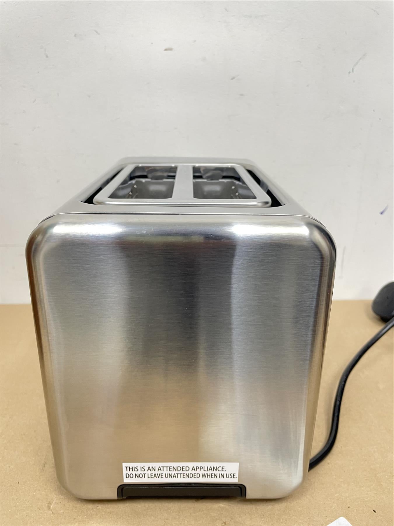 Cookworks 2 Slice Toaster - Brushed Stainless Steel Defrost Black Slots Bagel
