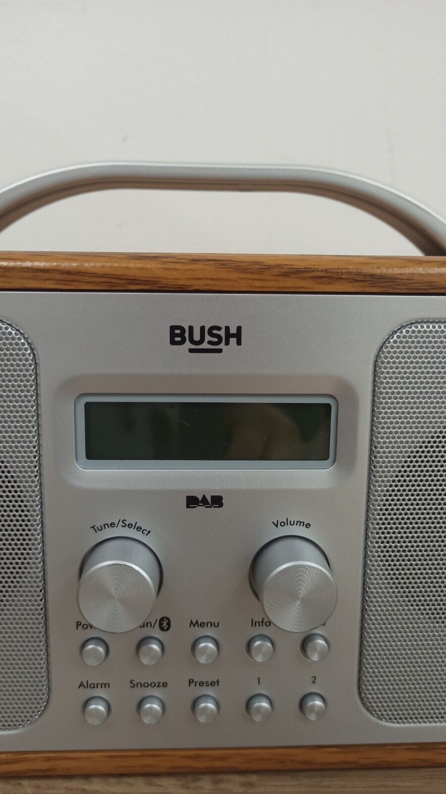 Bush Portable DAB FM Radio Bluetooth Digital LCD Mains Battery Alarm Silver Wood
