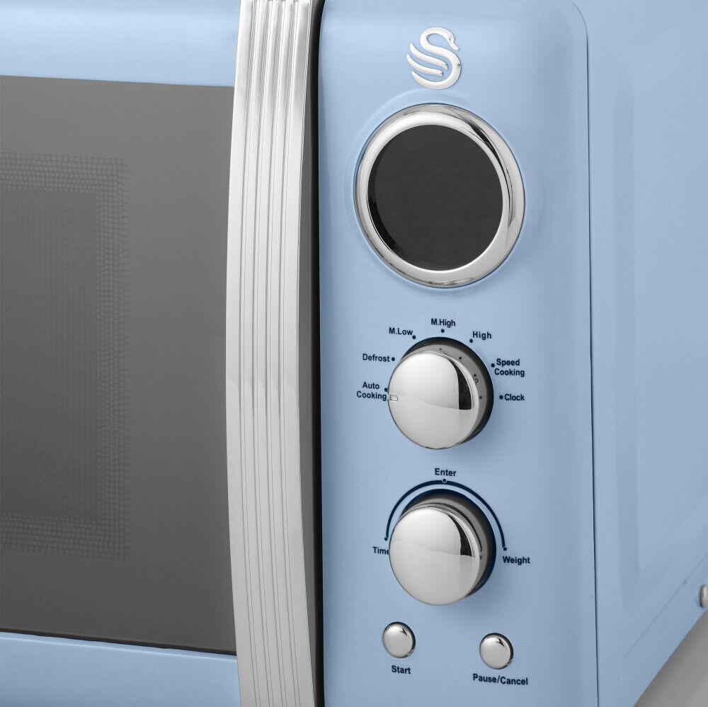 Swan Retro Microwave Digital 20L 800W Dial Defrost 5 power levels Blue