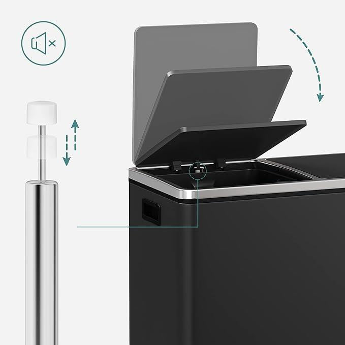 SONGMICS Bin Double Rubbish 2 x 30L Waste Recycling Kitchen Bin Black