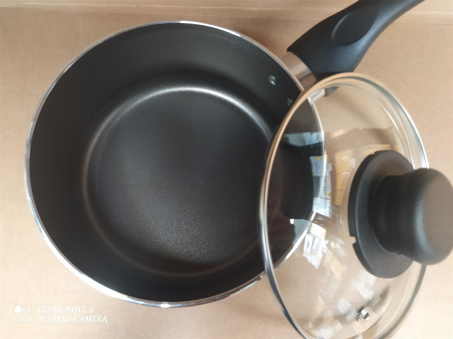 Home 5 Piece Pan Set Aluminium Non Stick Sauce & Frying Pans with lids Cream