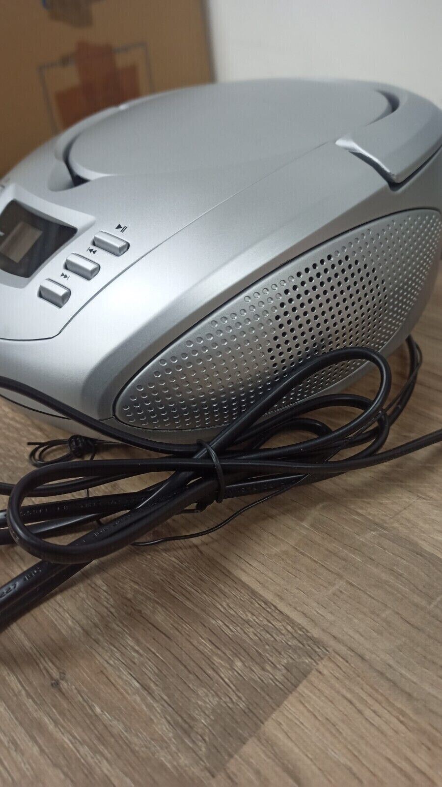 Bush Stereo Speaker Audio Boombox Portable CD Player FM AM Radio Tuner Silver
