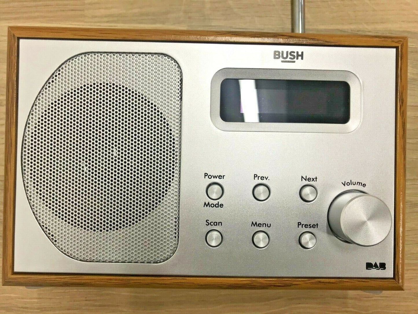 Bush Portable RDS DAB FM Radio Digital LCD Mains Battery Sleep Timer Silver Wood