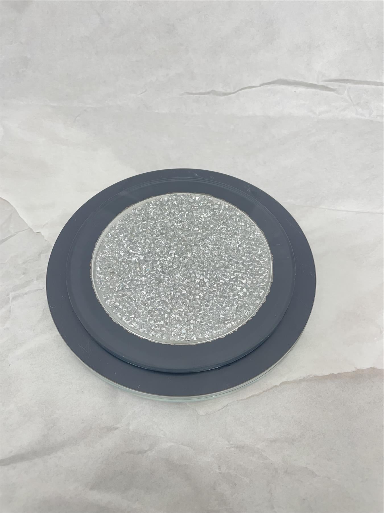 Glass Crushed Diamond Set of 5 Coaster Set Top Kitchen Decor-Silver