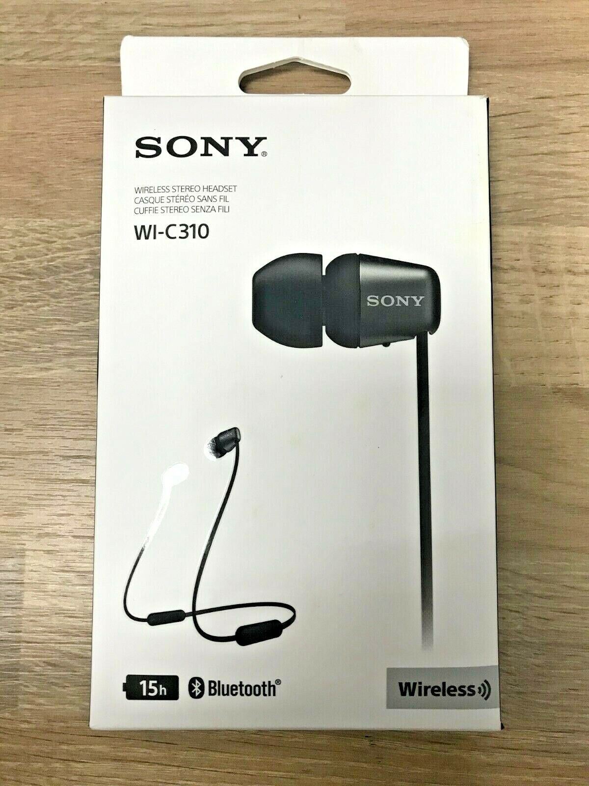 Sony Bluetooth Headphones WI-C310 Wireless In-Ear with Mic Remote Black