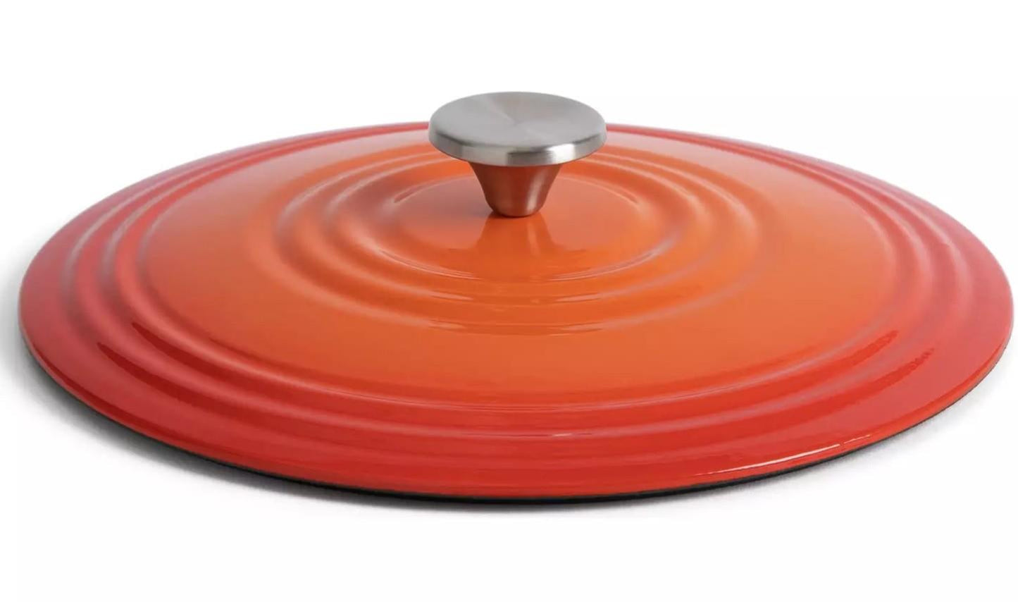 Habitat 4 Litre Cast Iron Shallow Casserole Dish Lid Kitchen oven enamel Orange