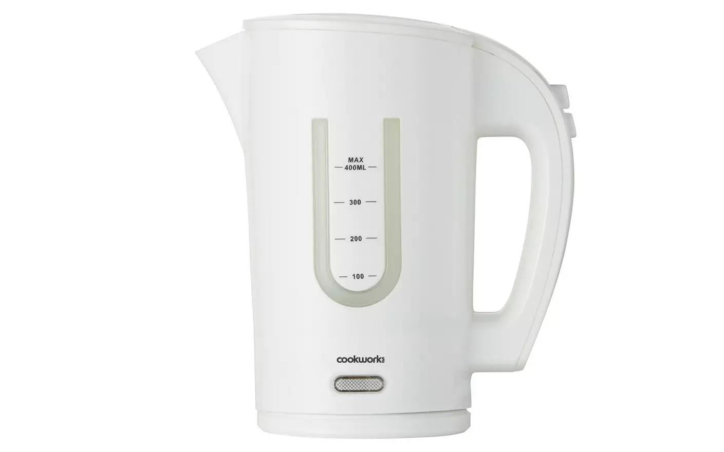 Cookworks Travel Kettle Boil Dry Protection with cups works worldwide - White