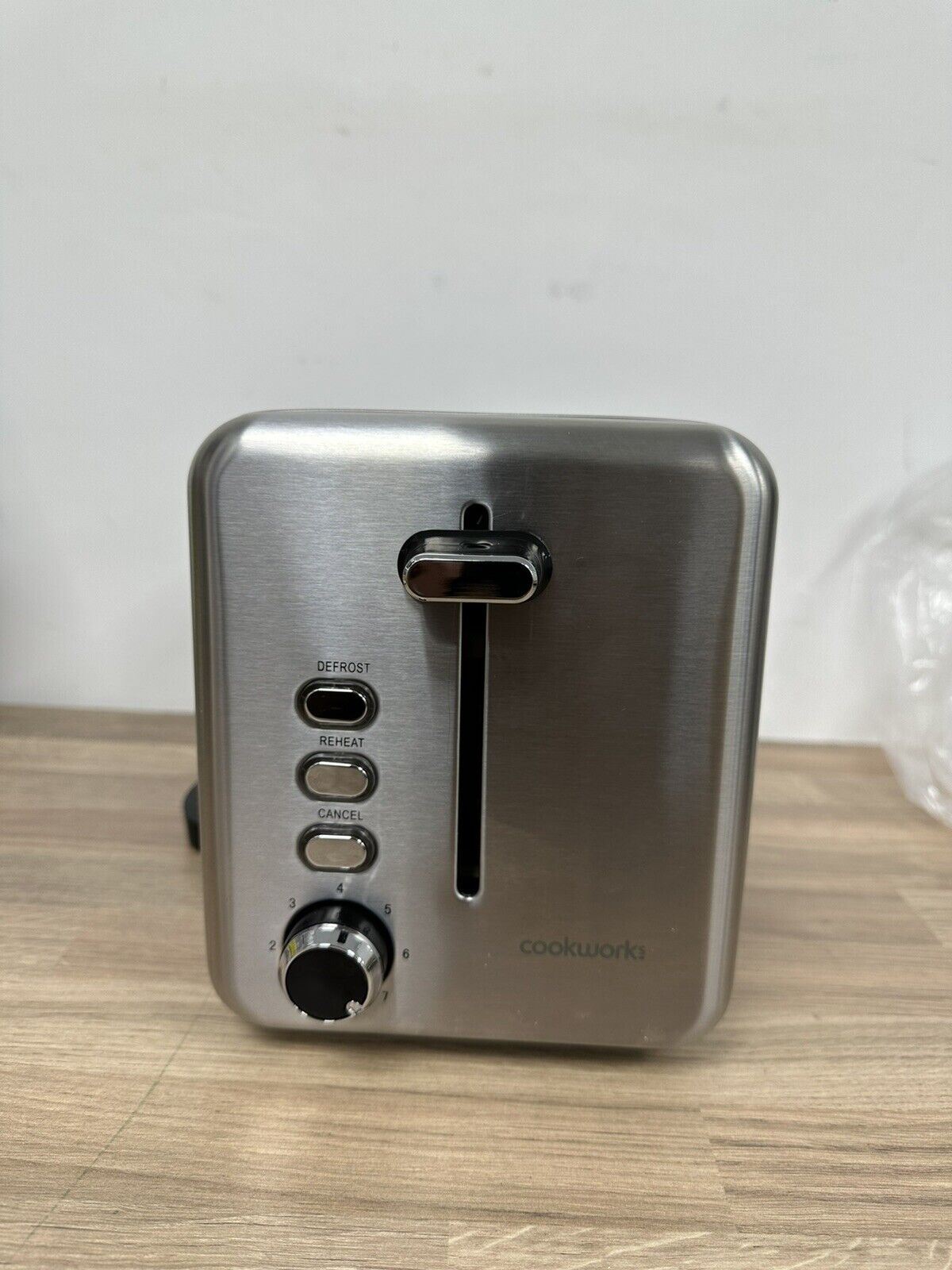 Cookworks 2 Slice Toaster - Brushed Stainless Steel Defrost Black Slots Bagel