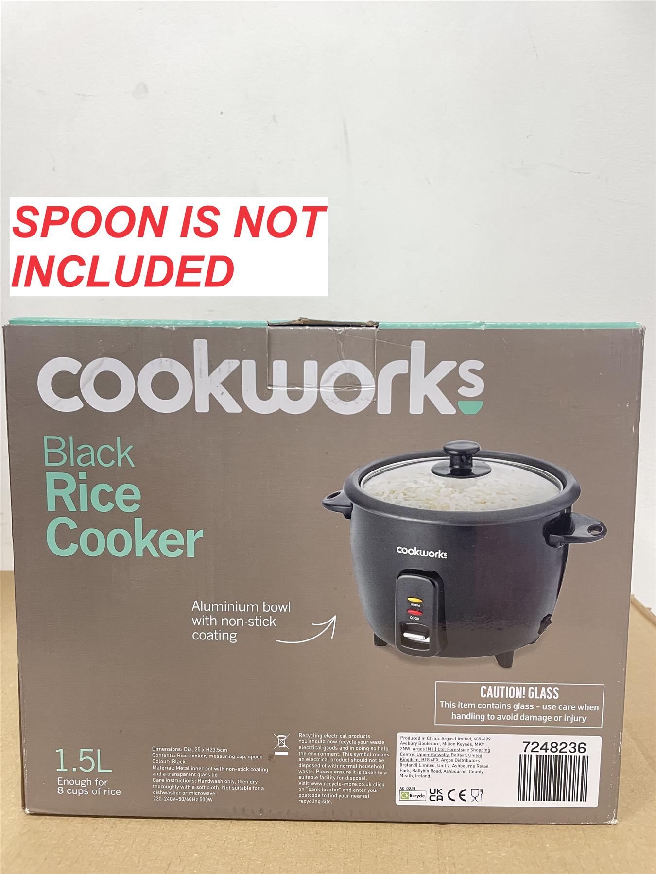 Cookworks Electric Rice Cooker steamer Kitchen Non-stick bowl warm funtion  1.5L
