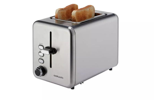Cookworks 2 Slice Toaster - 7 toast settings Wide slots Brushed Stainless Steel