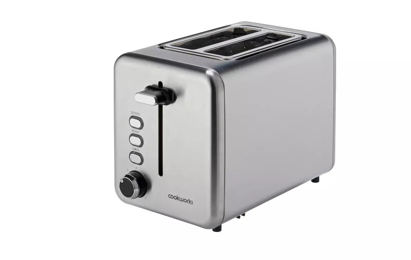 Cookworks 2 Slice Toaster - 7 toast settings Wide slots Brushed Stainless Steel