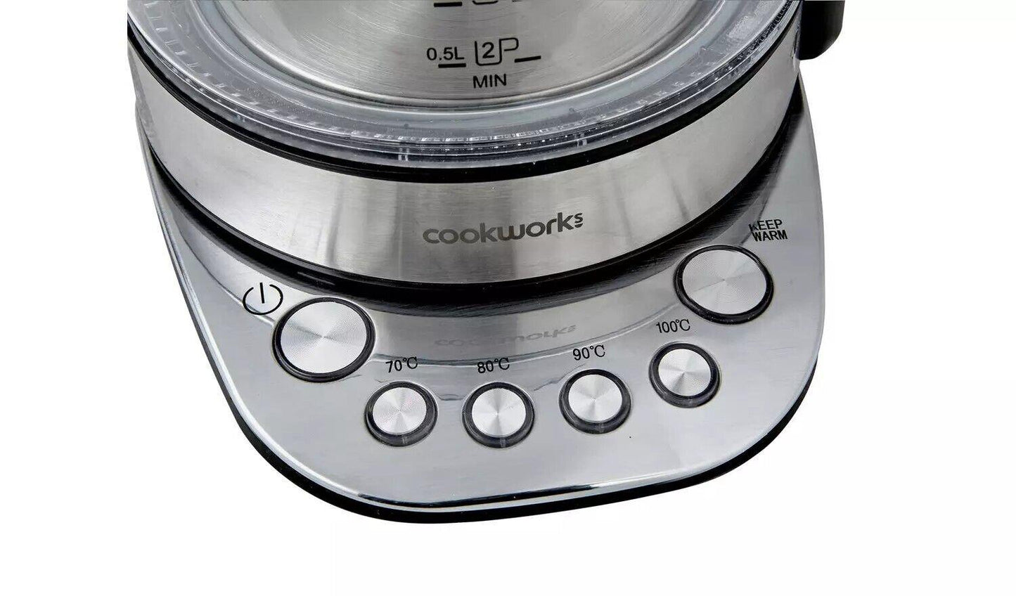 Cookworks Kettle HOT water boil stainless steel temperature Glass CLEAR LOOK