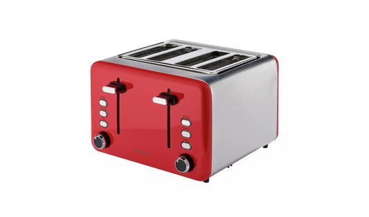 Cookworks Toaster 4 Slice Extra wide slots defrost reheat function 1600watts Red