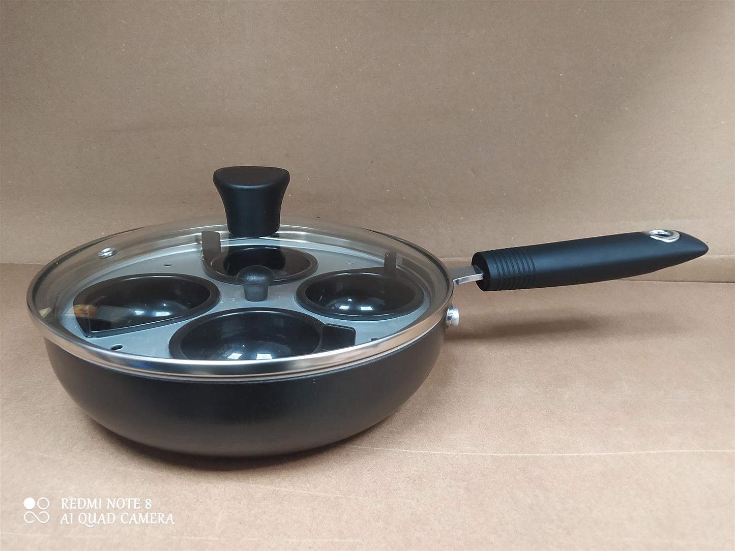 Home set of 2 Egg Poacher 20cm Aluminium non stick with Lid all hobs Black