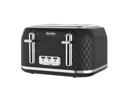 Breville VTR013 4 Slice Toaster Curve Extra Wide Bagel Slots Defrost Black & Chrome