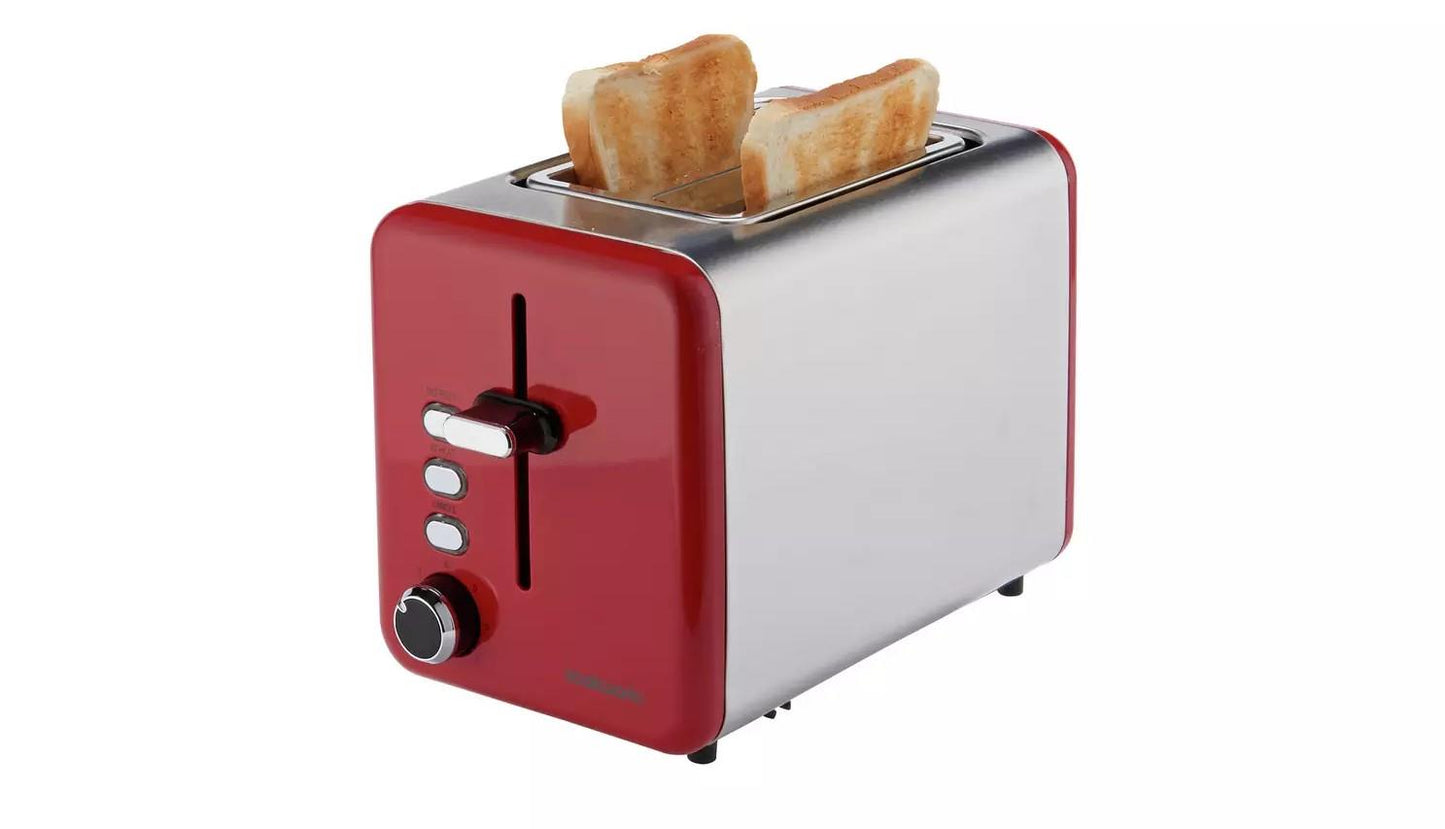 Cookworks 2 Slice Toaster extra Wide bagel slots 7 toast settings defrost Red