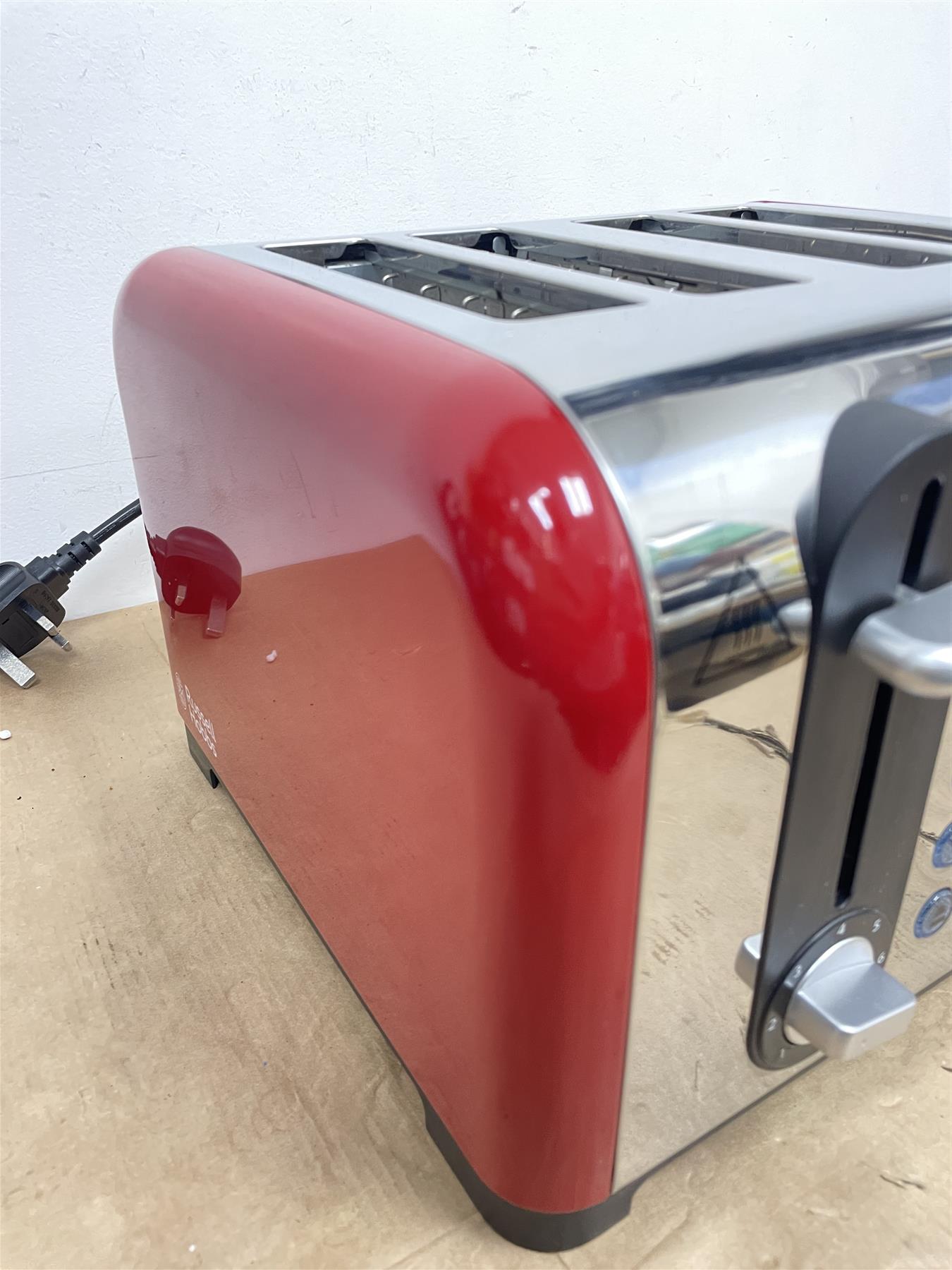 Russell Hobbs Worcester Toaster 4 Slice Red  Extra Wide Stainless Steel Defrost