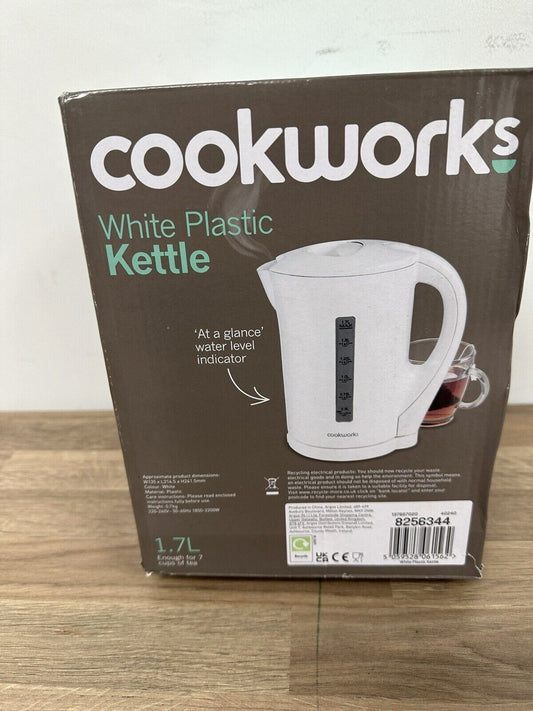 Cookworks 1.7L Kitchen Plastic Water Rapid Boil Electric Kettle 2200W - white