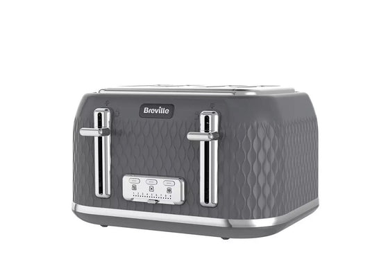 Breville Toaster VTR013 Curve 4 Slice Extra Wide Bagel Bread Slots Grey & Chrome