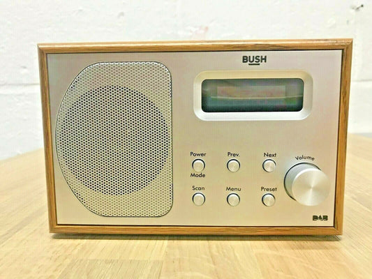 Bush Portable RDS DAB FM Radio Digital LCD Mains Battery Sleep Timer Silver Wood